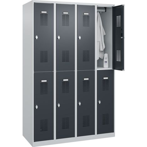 C+P Casier double étage Base PLUS, 8 compartiments, 1850x1200x500mm, 7035/7016 (1/5)