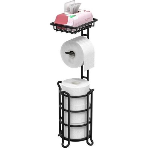 Toilettenpapierhalter, Toilettenpapierrollenspender mit Ablagen für die Badezimmeraufbewahrung, bietet Platz für große Ersatzrollen – Mattschwarz, Chrom C (1/4)