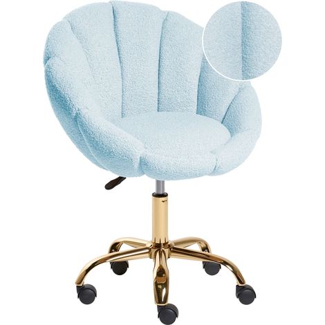 Elegante sedia da ufficio girevole in tessuto bouclè azzurro Annabelle (1/5)