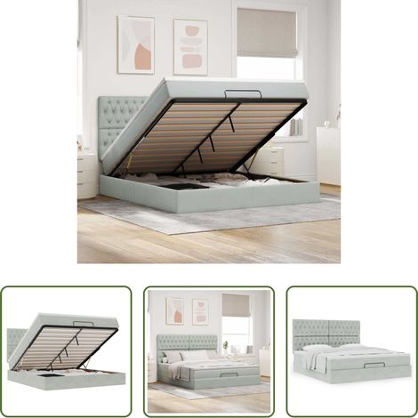 Matratze - Ottoman-Bett mit Matratzen Hellgrau 160x200 cm Samt (1/5)