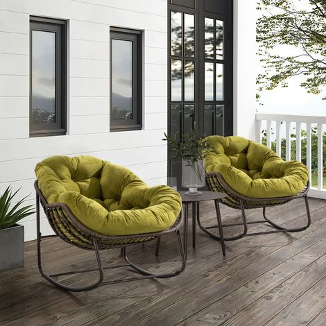 Fauteuil à bascule en rotin d’extérieur,fauteuil inclinable rembourré à coussin rembourré pour le porche,le salon,la terrasse,le jardin,vert olive(GO)