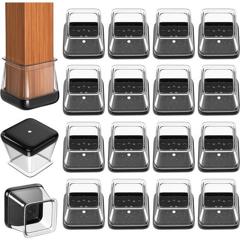 Set di 16 pezzi di feltrini per gambe di sedie (specifici per pavimenti in moquette): protezioni quadrate per gambe di sedie, coperture in silicone per gambe di mobili, protezione antigraffio (1/4)