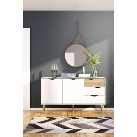 Credenza 2 ante, 3 cassetti bianco e rovere decorativo L147,2 cm - BILLUND (1/10)