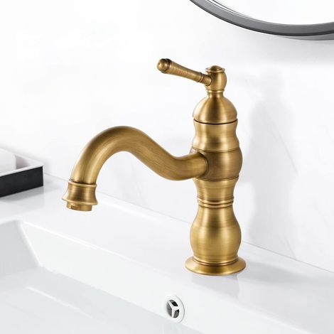 3/8' Installation Standard Robinet Lavabo Rétro, Pivotant à 360° Robinet Salle de Bain, Mitigeur Lavabo en Laiton, Mitigeur Salle de Bain Rétro avec Chaude et Froide Réglable (1/5)