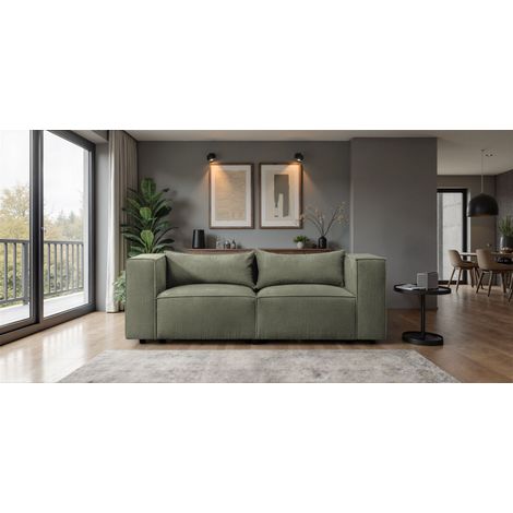 Sofa Designersofa NEVIO 2-Sitzer in Stoff Lincoln Moosgrün