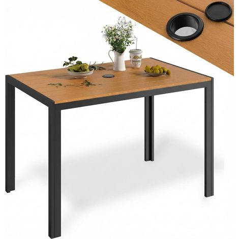 Gartentisch mit Schirmloch, 110 x 70 cm, wetterfest, Aluminiumrahmen, WPC, Esstisch für den Außenbereich (1/5)