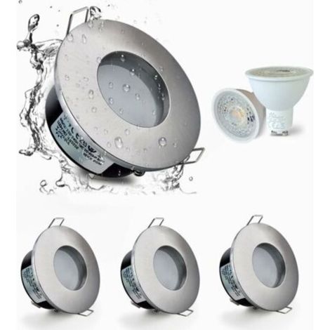Set de 4 Spots Encastrés LED IP65 étanches, 5W 3000K Blanc Chaud Spot Encastré Pour salle de bain et cuisine éclairage Encastrable au Plafond coupe 68mm Nickel Satiné -Boîtier de lampe argenté..dyk.Tr (1/4)