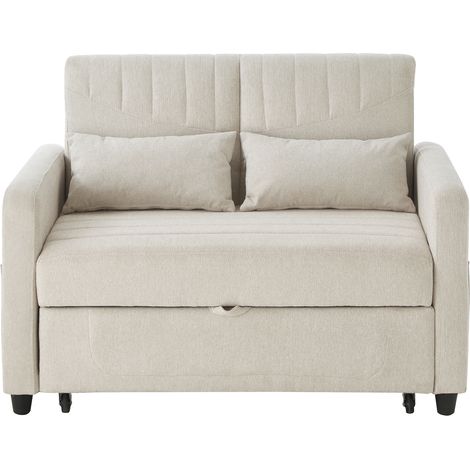 Canapé-lit 2 places convertible à ouverture rapide, dossier 3 positions, tissu coton-lin beige, structure bois et métal, idéal petit salon CHICFURN (1/5)