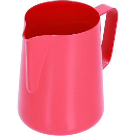 Pichet à mousser le lait en acier inoxydable de 600 ml avec bec verseur pointu pour la maison (rouge). (1/5)