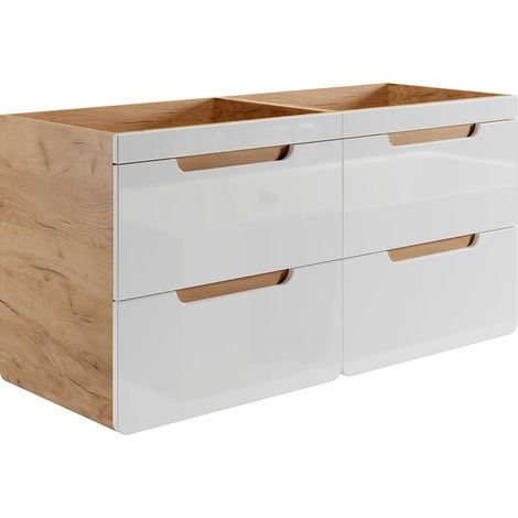 Mobile sotto lavabo sospeso Naturale e Bianco 120 cm - ARUBA (1/4)