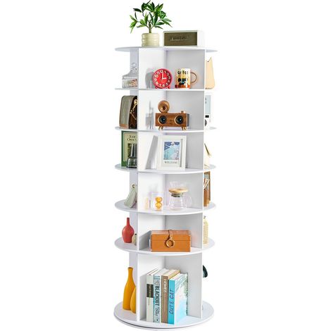 Étagère à chaussures rotative à 6 niveaux, présentoir à chaussures rotatif à 360°, organisateur sur pied de type plateau tournant pour 24 paires, pour chambre, salon, entrée, dressing, blanc (1/5)