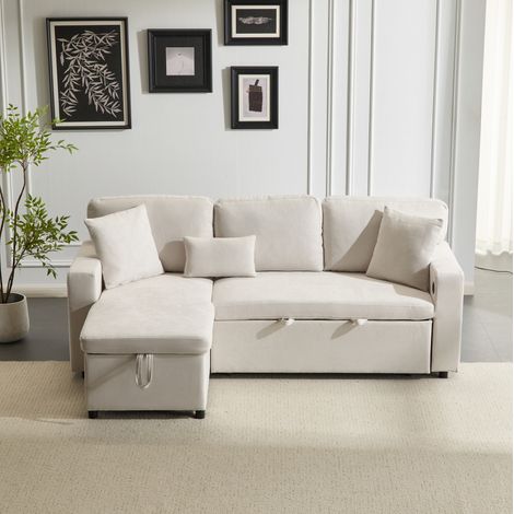 Sofá cama chaise longue con almacenaje y USB beige OKMYHOME (1/5)