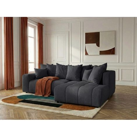 BOBOCHIC - Canapé d'angle L convertible coffre ROXELANE tissu chiné Angle droit Gris foncé (1/5)