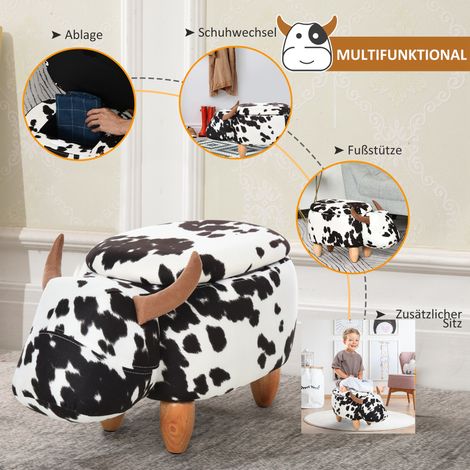 Pouf rangement 62x35x36cm en tissu, design cochon noir et blanc, avec coffre de rangement intégré, idéal salon et chambre enfant. (1/5)
