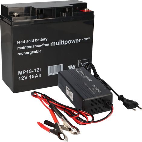 Set Q-Batteries BL 12-5 Ladegerät 5A + Multipower MP18-12 Batterie Bleigel Akku 12V 18Ah 17Ah (1/5)