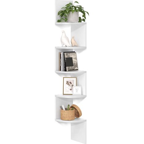 Étagère d’angle murale blanche à 5 niveaux, rangement vertical peu encombrant, bibliothèque d’angle pour salon, chambre, bureau et cuisine (1/5)