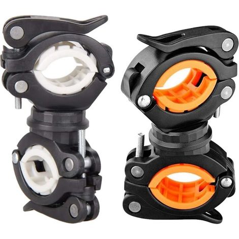2 Pcs Orange and White Bike Light Clamp, 360° Rotatable Bicycle Light Holder, Bike Flashlight, Universal Bike Torch Clip Mount Holder (1/5)