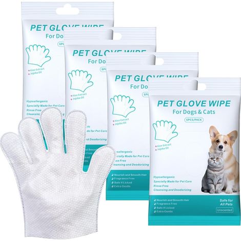 24 Pièces Gants De Nettoyage pour Animaux De Compagnie, Lingette Chien Chat, Gants Tout-en-Un pour Chien Et Chat, Gants sans Lavage pour Animaux pour Les Voyages, Nettoyage sans Rinçage (1/5)