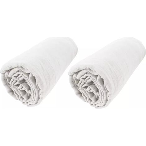 Lot de 2 Draps housse bonnet 30 cm double gaze de coton 140 x 190 cm Blanc (1/2)