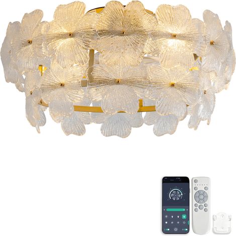 19-Zoll-Deckenventilator mit Glas-Kristallhaube, ABS-Flügeln, energiesparendem und leisen Gleichstrommotor,6-speed settings, forward and reverse functions, support for app and remote control operation (1/5)