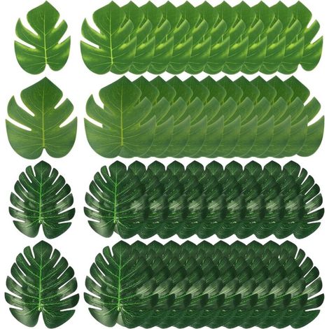 48 Stück künstliche Monstera-Palmenblätter, tropische Blätter, Party-Dekoration, grüne Palmenblätter, Strand-Dschungel-Geburtstagsdekoration (zwei Größen) (1/5)