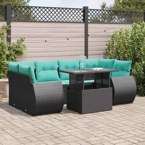 vidaXL Set Divani da Giardino con Cuscini 7pz Nero Polyrattan Acacia (1/5)