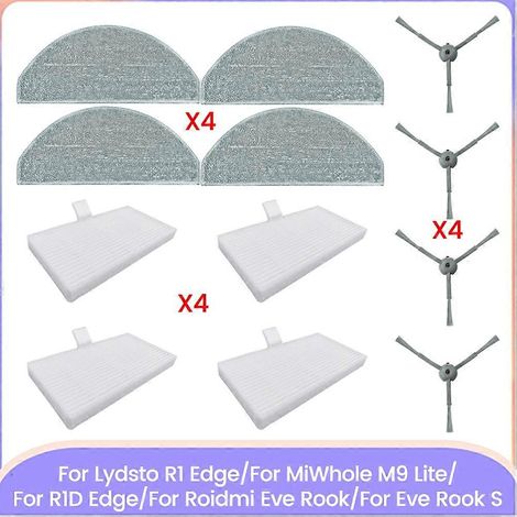 Pièces de rechange pour Lydsto R1 Edge/MiWhole M9 Lite/R1D Edge/Roidmi Eve Rook/Eve Rook S : brosse, chiffon, filtre HEPA (1/5)