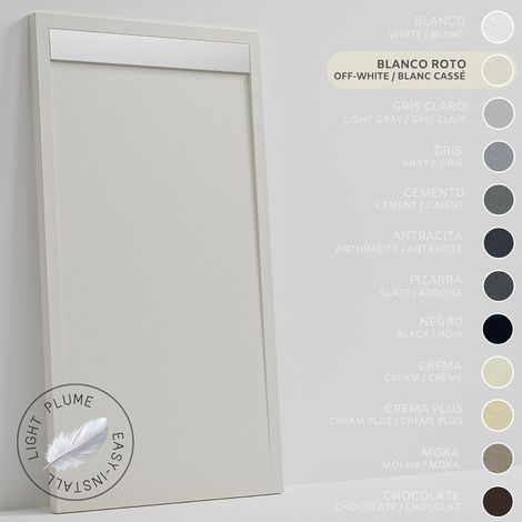 SOULHOME Duschwanne aus leichtem Kunstharz Schiefer-Textur - Farbe Cremeweiß - 120X70- Extraflach 3 cm. Edelstahlgitter (1/5)