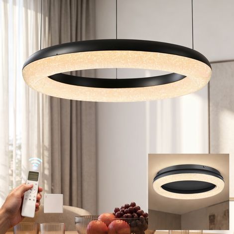 Mai & Mai Pendelleuchte Esstisch, 60cm LED Moderne Hängelampe, stufenlos dimmbar 3000K–6000K, höhenverstellbare Design 50W Esstischlampe mit Fernbedienung & APP, Luvina03, Sandschwarz + Innenweiß (1/5)