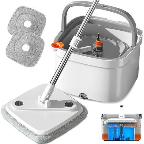 1 Kit Serpillère Rotative 360° Et Seau Séparation Eau, Tête Carrée Microfibre Pour Sol Maison Bureau (1/5)
