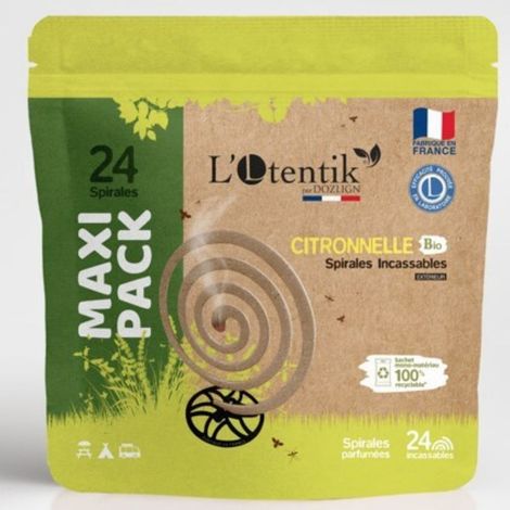 Lot de 24 spirales répulsif extérieur anti moustiques - Citronnelle bio