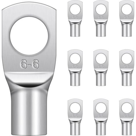 10 Pièces Cosses Tubulaires 6mm² M6, Cosses Electriques Ronde à Œillet en Cuivre Étamé Cosse à Sertir 6mm², Cosses Annulaires 6mm² (1/5)