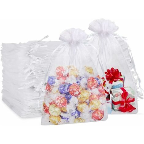 50 pcs Sachets Organza Blanc, 20 30 cm Pochette Cadeau Grand Format, pour Sachet Cadeau Noel Bonbon Transparent, Bijoux Sac Cade (1/5)