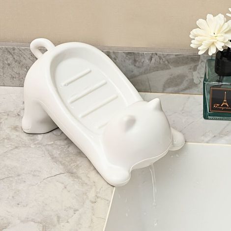 Porte-savon mignon en forme de chat - conception anti-écoulement d'eau, matériau plastique durable, avec trous de ventilation (1/4)