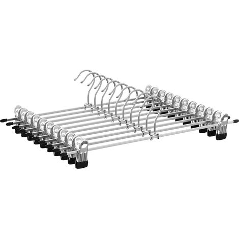 CCYKXA Hosenbügel aus Metall, 10er-Pack, mit 2 abnehmbaren Clips, für Röcke, strapazierfähig, Chrom-Finish, Metallic-Silber und Tintenschwarz