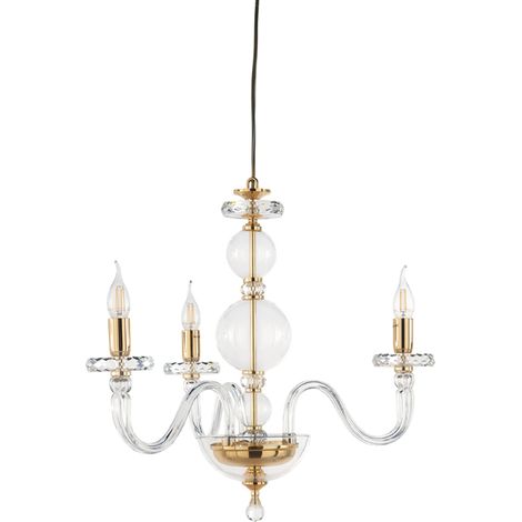 Lampada a sospensione BACH 50 cm senza paralume in vetro trasparente 3 LUCI ORO (1/2)