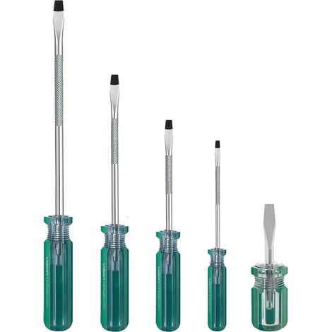 Lot de 5 tournevis plats à tête fendue magnétique - Tournevis antidérapant - Tournevis de précision 3 mm, 4 mm, 5 mm, 6 mm (1/5)