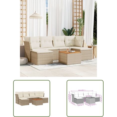 The Living Store 7-tlg. Garten-Sofagarnitur mit Kissen Beige Poly Rattan - Gartensorte - Gartenmöbelset - PE-Rattan Möbel - Outdoor Sofa - Lounge Set (1/3)
