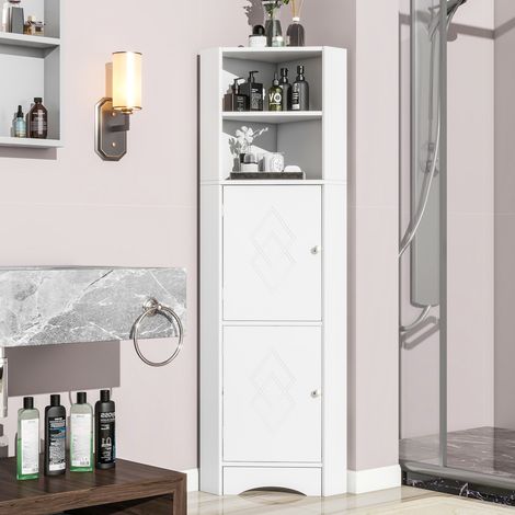 Mobile bagno angolare bianco moderno con ripiano regolabile, due vani aperti e struttura salvaspazio per bagno, ingresso o cucina, in pannello truciolare CHICFURN (1/5)