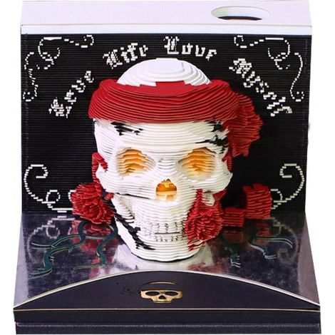 Calendrier 3D Crâne - Lumière LED Intégrée - Bureau Chambre Salon - Papier Écologique - 2026 - 1 Pièce (1/5)