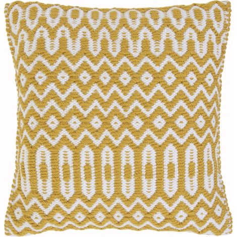 Halsey Hand Made Geometric Flatweave Kitchen Garden Indoor Outdoor Mustard Yellow Cushion 45 x 45 cm (1'5''x1'5'') Pillow