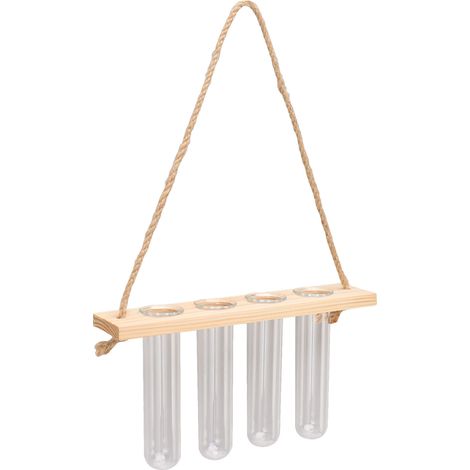 Support mural en bois naturel pour bouturage de plantes, 4 tubes à essai, terrarium suspendu avec support en bois, station de propagation (1/5)