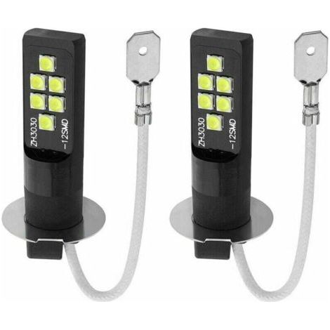 2PCS Ampoule H3 LED,H3 Ampoule de Brouillard 12V-24V Feux Anti-brouillard Auto LED 12SMD 5W 450LM Feux de Jour Feux de Brouillard DRL Voiture Ampoules