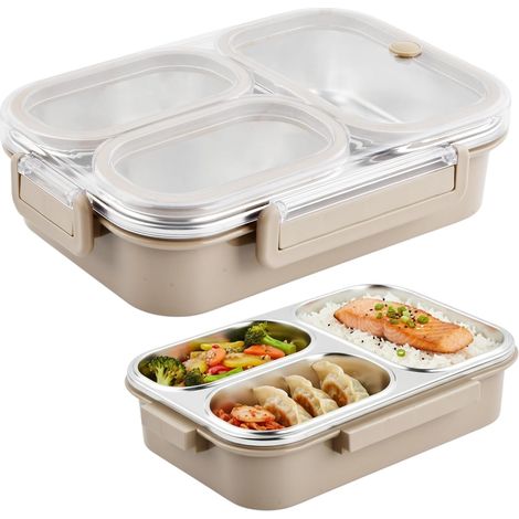 Fiambrera de acero inoxidable de 1000 ml con 3 compartimentos, fiambrera para adultos, a prueba de fugas, fiambrera, recipiente para el almuerzo, caja para meriendas, caja para el pan para niñas, niño (1/4)