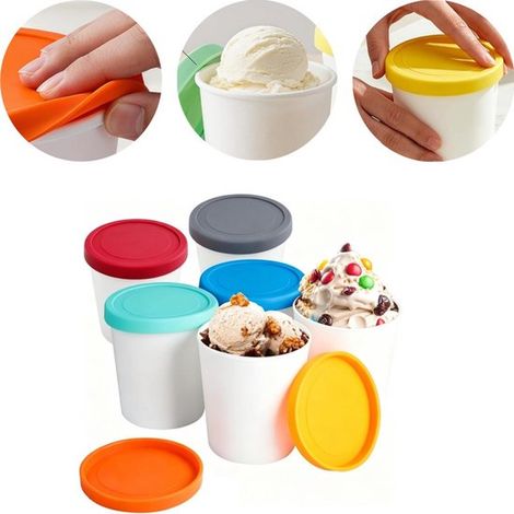 Set di 6 contenitori per gelato, adatti al congelatore, facili da riporre, per gelato fatto in casa, per conservare e preparare il gelato, sicuri per gli alimenti. (1/5)