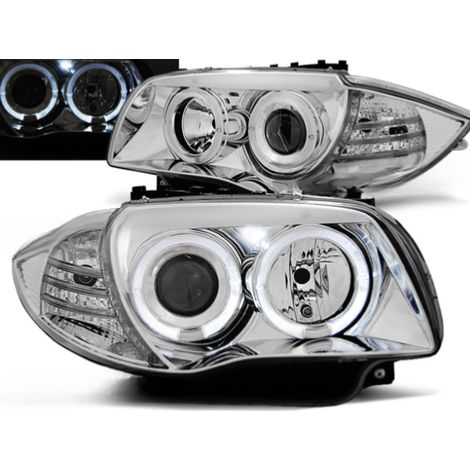 Paire de feux phares BMW serie 1 E87/E81 de 2004 a 2011 angel eyes chrome-27361117
