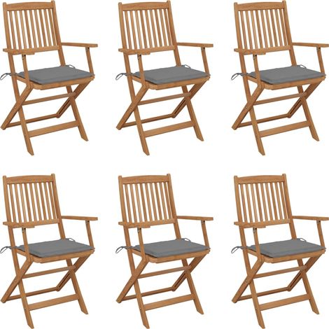 Lot de 6 Chaises de jardin pliables - Chaises d'extérieur pour terrasse/jardin avec coussins Bois d'acacia BV524172 - BonneVie (1/5)