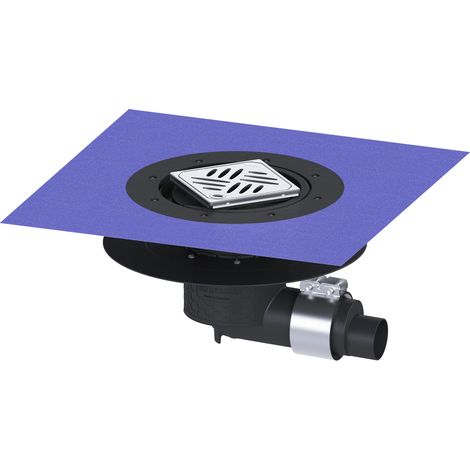 Siphon de sol Ecoguss avec bride adhésive DN 50, montage latéral, Variofix, grille design