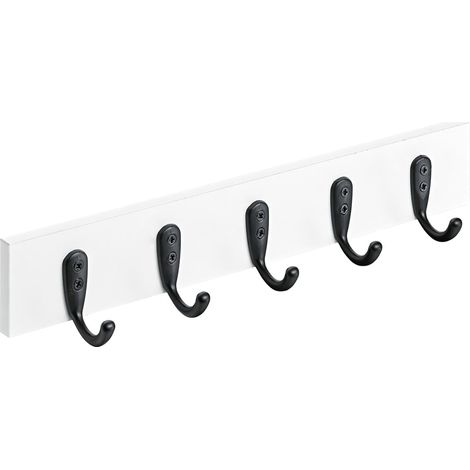 Hettich Garderobehakenleiste mit 5 Haken 400 x 60 x 60 mm Holz weiß/schwarz - 1 Stück Garderobenhaken