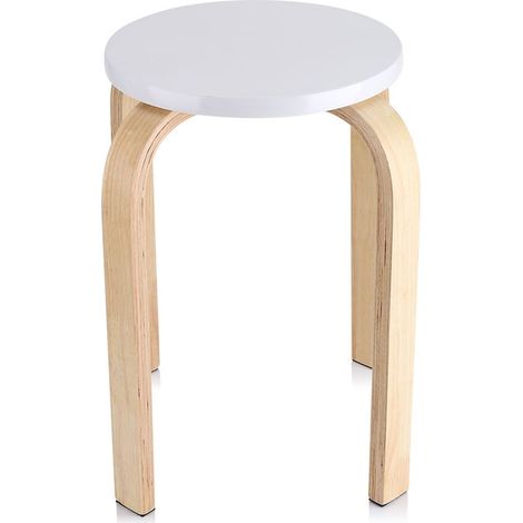 Stapelbarer, rutschfester, gebogener Holzhocker für Schlafzimmer, Bar, Esszimmer, Küche, Café, als Fußhocker, weiß (1/5)